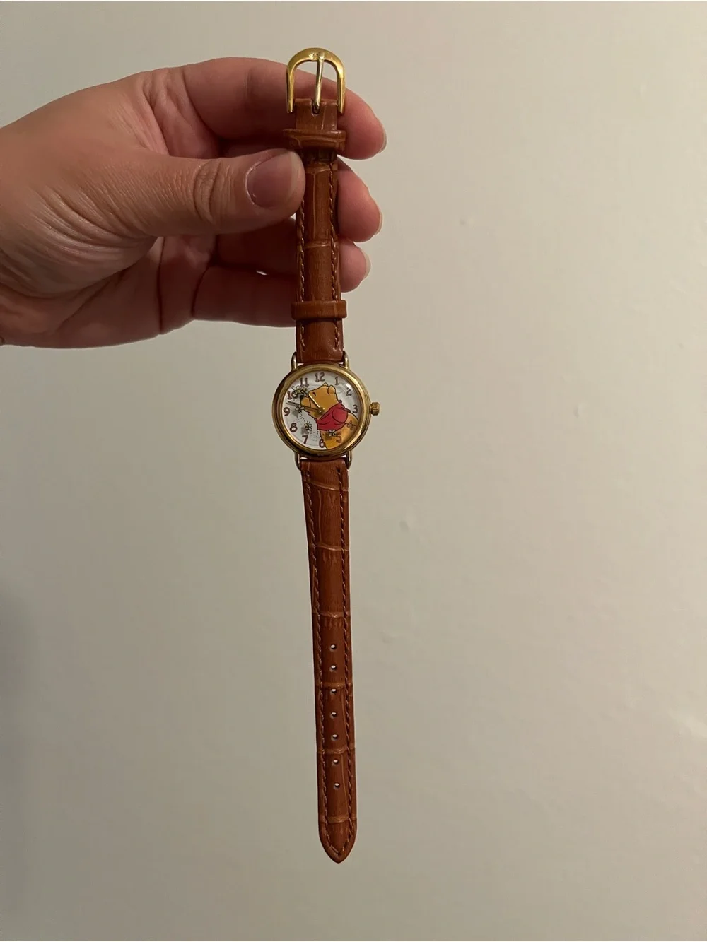 Timex Women's Brown Strap Winnie the Pooh Character Watch with Gold Case - EUC
